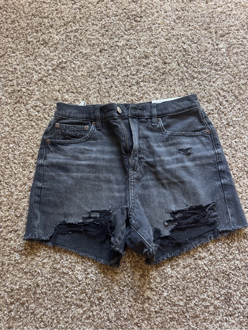 American Eagle Outfitters Black Distressed High-Rise Denim Shorts